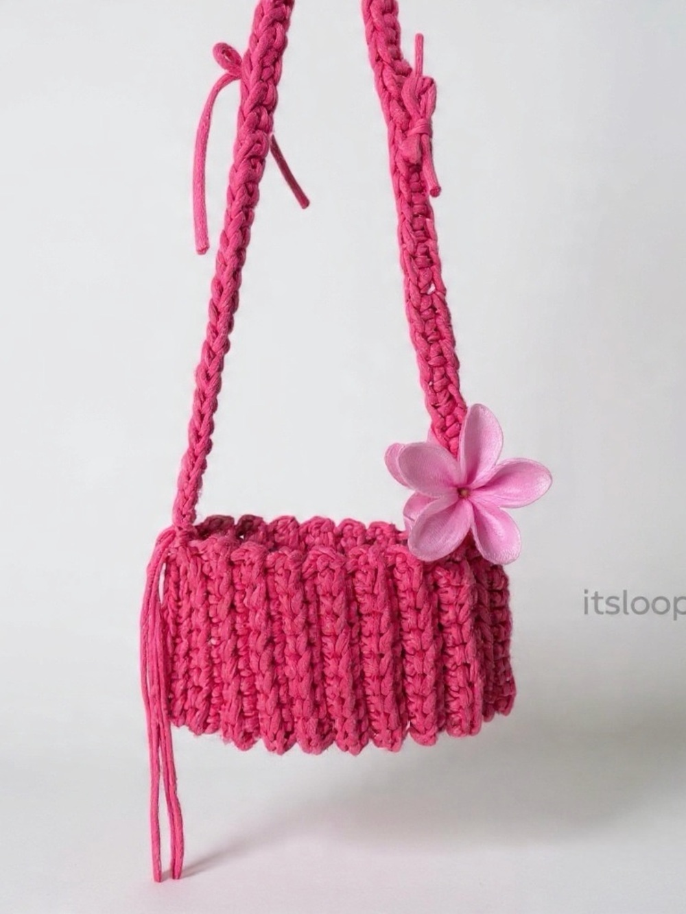Handmade Hot Pink Crochet Crossbody Bag - Picture 2 of 10